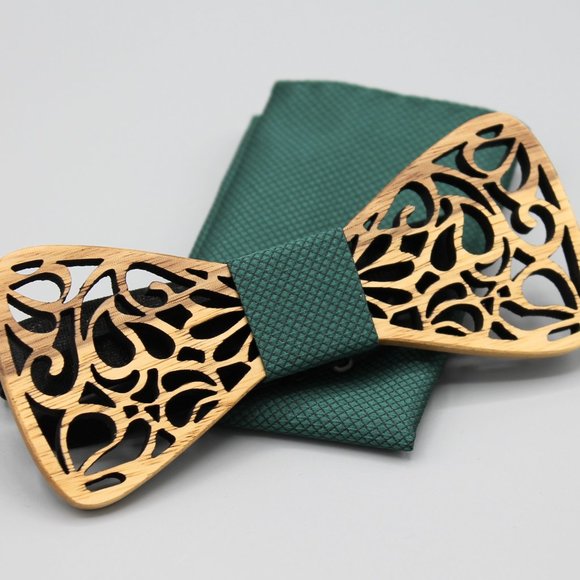 Other - Mens bow tie neck wear adjustable green wood